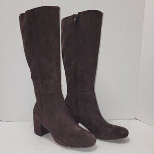 New Time and Tru Faux Suede Tall Block Heel Boots - Chocolate - Size 8.5